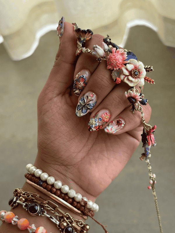 Riri Nails Oman GelX extension with floral 3D nail art for elegant nails